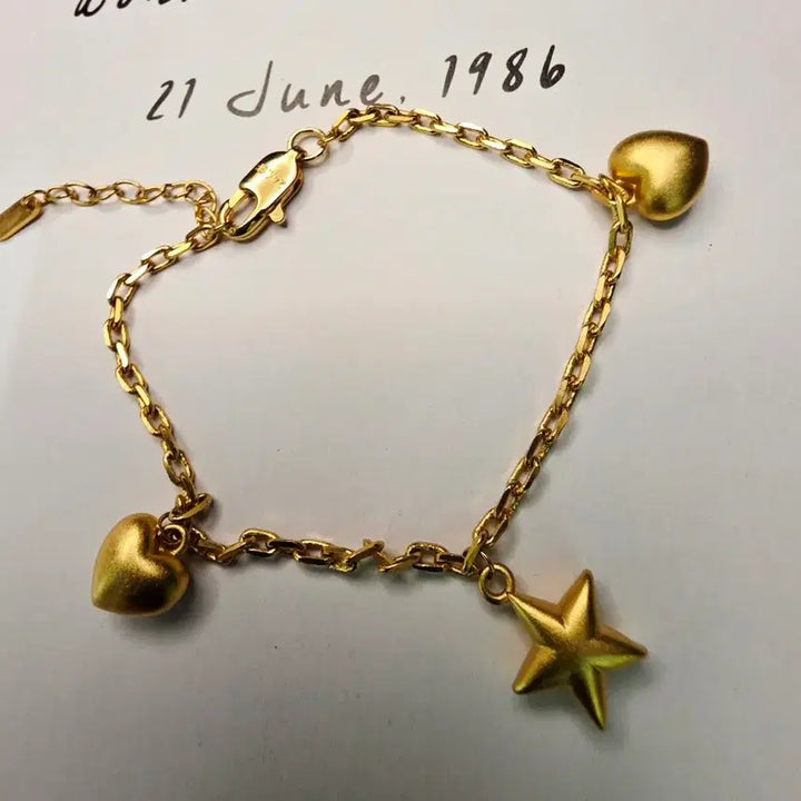 [BUNJANG] Star and Heart Charm Bracelet (24K Gold Plated) / 별장식 하트팔찌 (24k특수도금)