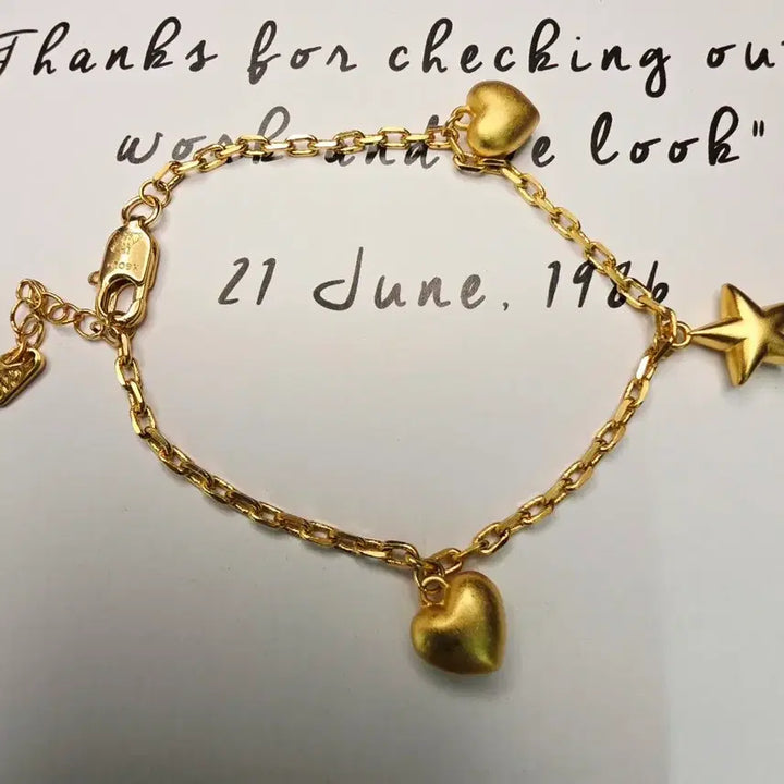 [BUNJANG] Star and Heart Charm Bracelet (24K Gold Plated) / 별장식 하트팔찌 (24k특수도금)