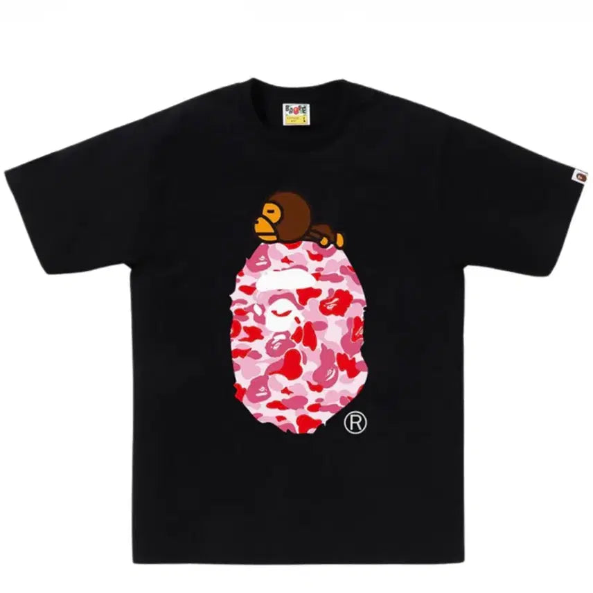 [BUNJANG] BAPE ABC Camo Milo On Big T-Shirt Black Pink L / 베이프 ABC 카모 마일로 온 빅 티셔츠 블랙 핑크 L