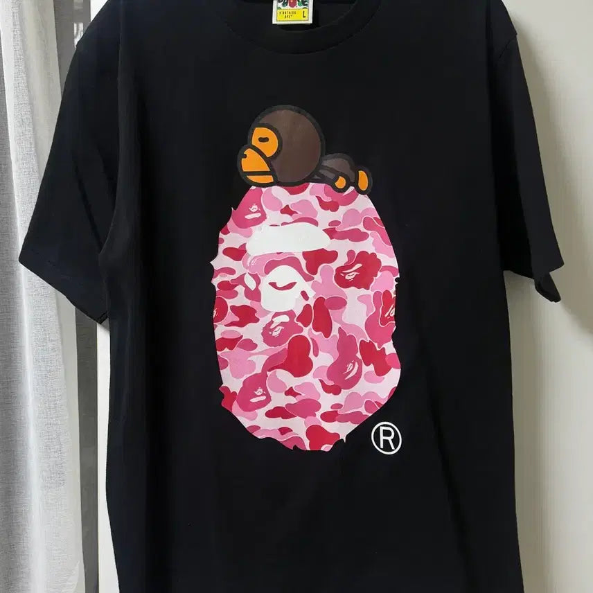 [BUNJANG] BAPE ABC Camo Milo On Big T-Shirt Black Pink L / 베이프 ABC 카모 마일로 온 빅 티셔츠 블랙 핑크 L