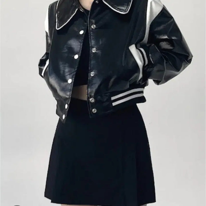 [BUNJANG] Black Enamel Crop Jacket / 애나멜 크롭 블랙 자켓이예요 새상품