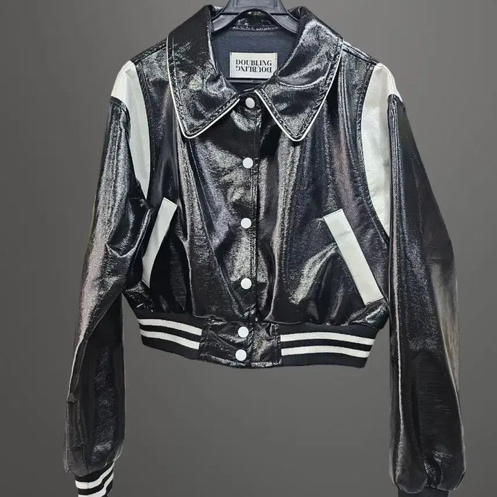 [BUNJANG] Black Enamel Crop Jacket / 애나멜 크롭 블랙 자켓이예요 새상품