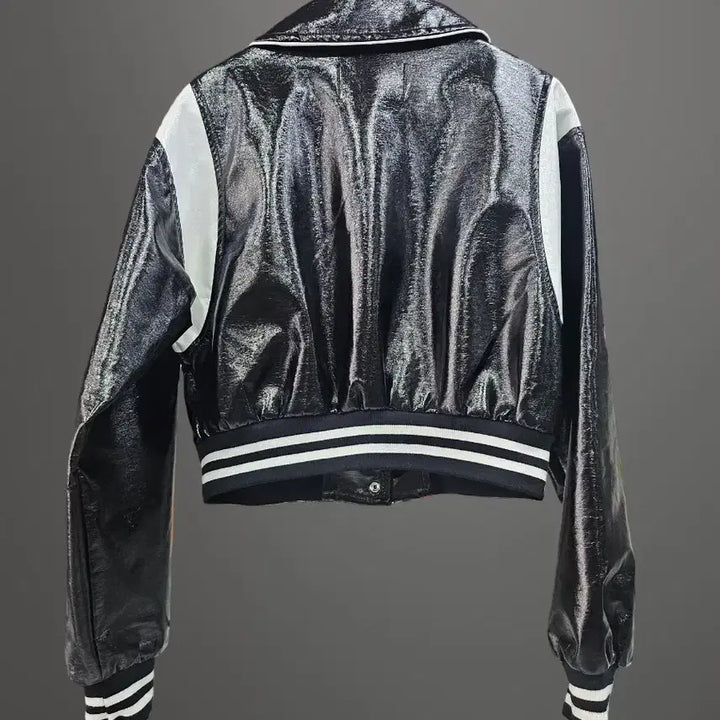 [BUNJANG] Black Enamel Crop Jacket / 애나멜 크롭 블랙 자켓이예요 새상품