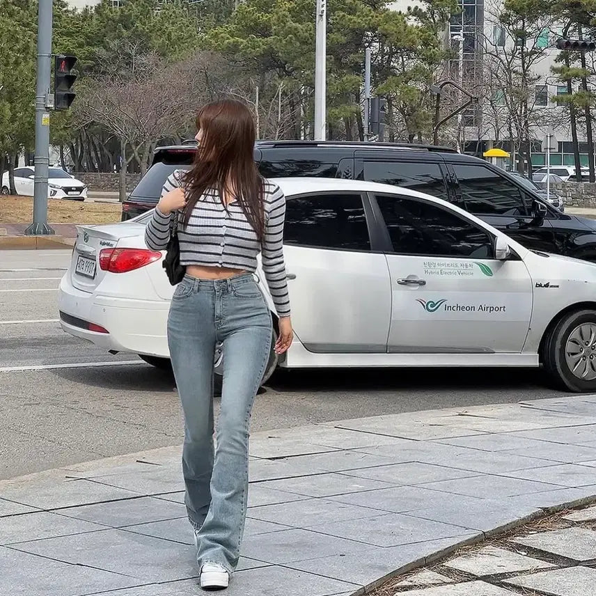 [BUNJANG] Hipnatic Mute Grey Blue High-Waist Bootcut Pants / 히프나틱 뮤트 그레이 블루 하이웨스트 부츠컷팬츠[제결밴딩]