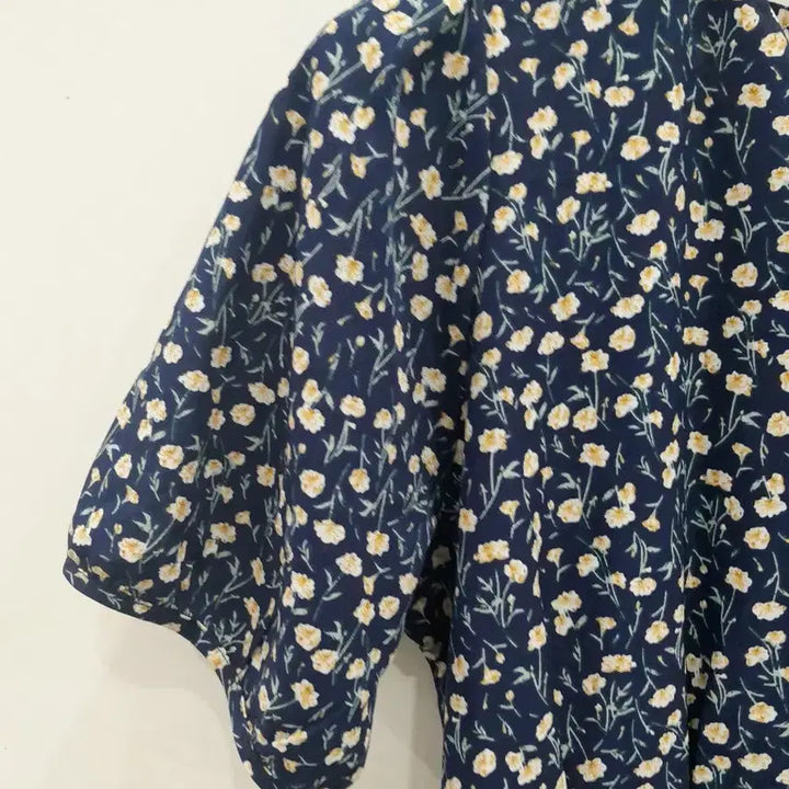 [BUNJANG] Navy Floral Print Long Sleeve Dress / 잔꽃무늬 반팔 롱 원피스 네이비