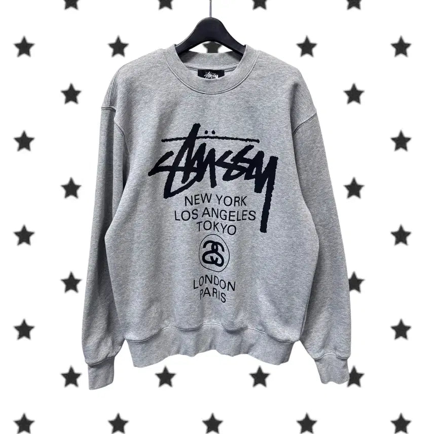 [BUNJANG] Stussy World Tour Gray Sweatshirt / 정품 스투시 월드투어 그레이 맨투맨