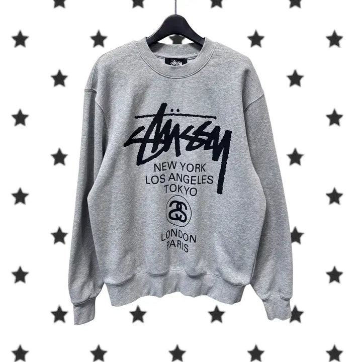[BUNJANG] Stussy World Tour Gray Sweatshirt / 정품 스투시 월드투어 그레이 맨투맨