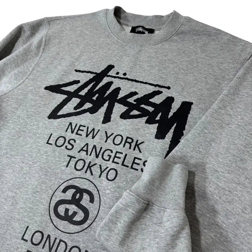 [BUNJANG] Stussy World Tour Gray Sweatshirt / 정품 스투시 월드투어 그레이 맨투맨