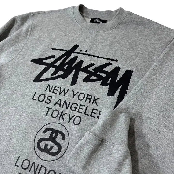 [BUNJANG] Stussy World Tour Gray Sweatshirt / 정품 스투시 월드투어 그레이 맨투맨