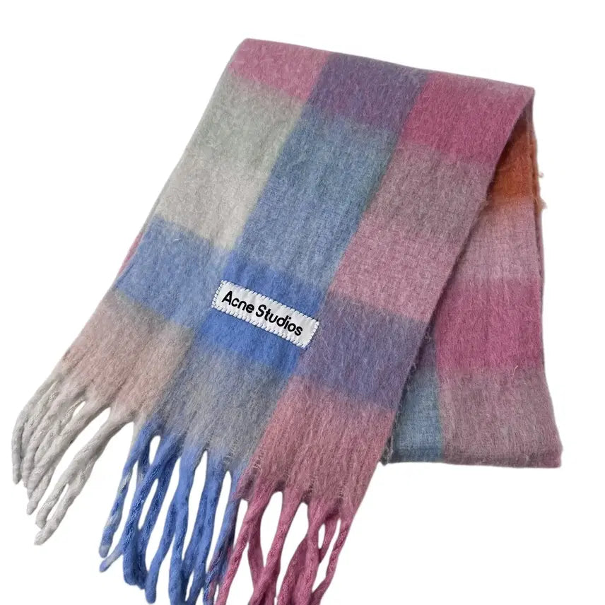 [BUNJANG] Acne Studios Mohair Check Scarf / 정품 아크네 스튜디오 모헤어 체크 핑크 라이트 블루 머플러