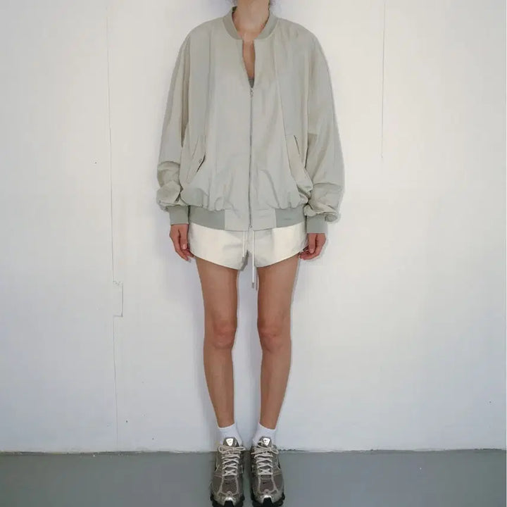 [BUNJANG] Ribbon Light Olive Blouson Jacket Beige / 리본빛 올리브 점퍼 베이지 블루종 자켓