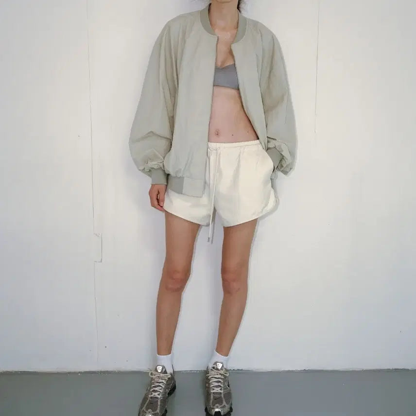 [BUNJANG] Ribbon Light Olive Blouson Jacket Beige / 리본빛 올리브 점퍼 베이지 블루종 자켓