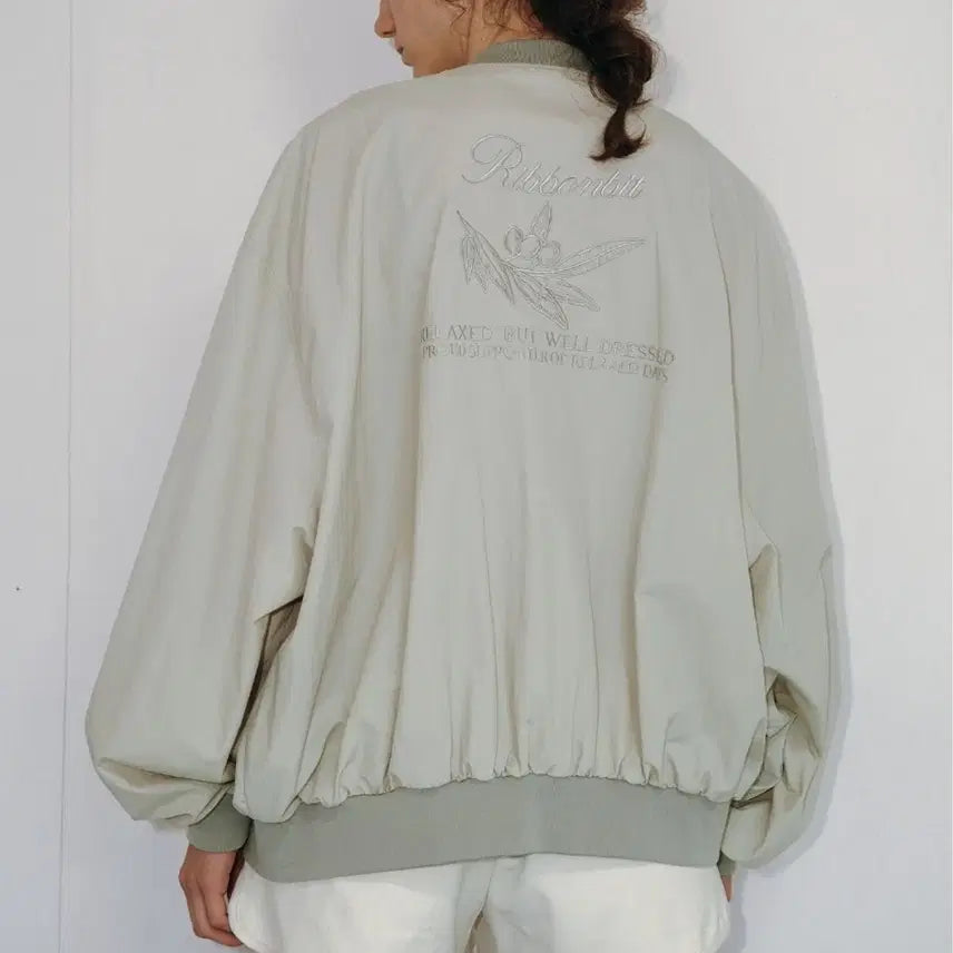 [BUNJANG] Ribbon Light Olive Blouson Jacket Beige / 리본빛 올리브 점퍼 베이지 블루종 자켓