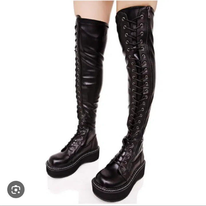 [BUNJANG] Demonia Emily Size 9 Thigh High Lace-up Boots / 데모니아 에밀리 9사이즈 싸이하이 롱부츠 레이스업 250 서브컬쳐 통굽