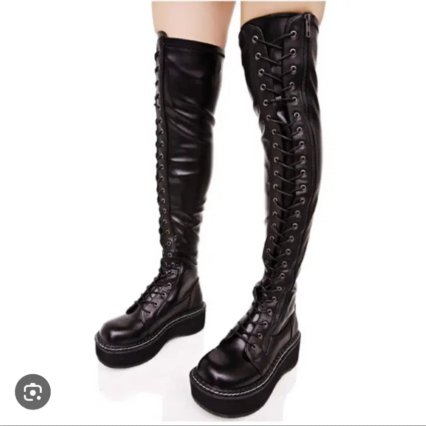 [BUNJANG] Demonia Emily Size 9 Thigh High Lace-up Boots / 데모니아 에밀리 9사이즈 싸이하이 롱부츠 레이스업 250 서브컬쳐 통굽