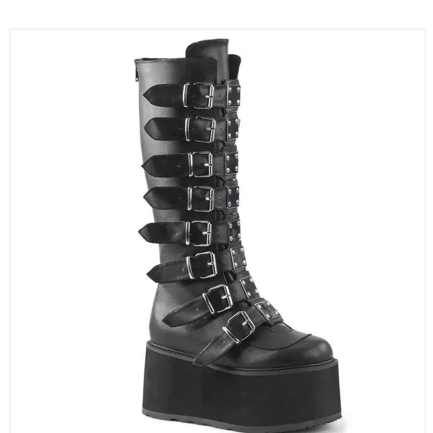 [BUNJANG] Demonia Damned Buckle Strap Knee High Boots / 데모니아 댐드 버클 스트랩 니하이 부츠 250 새거 펑크 지뢰계 통굽