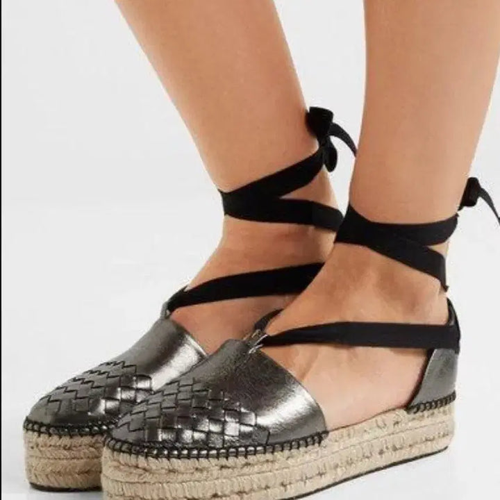 [BUNJANG] Bottega Veneta Metallic Silver Espadrille Sandals / 보테가베네타 메탈릭 실버 에스파듀 샌들 (정품)