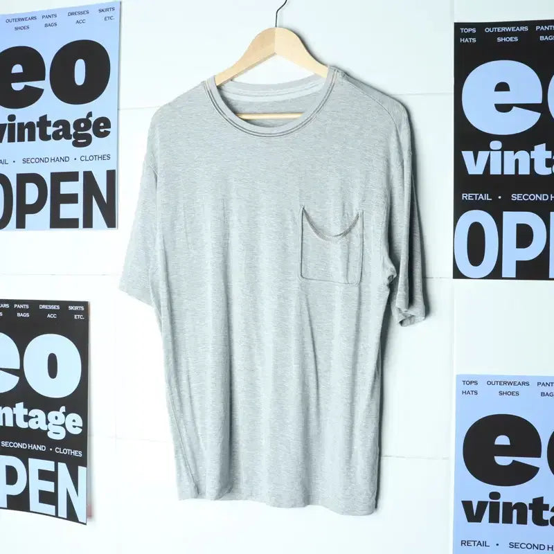 [BUNJANG] W(F) System Short Sleeve T-shirt Grey / W(F) 시스템 반팔 티셔츠 보들보들 슬리브 그레이 한섬-1809A