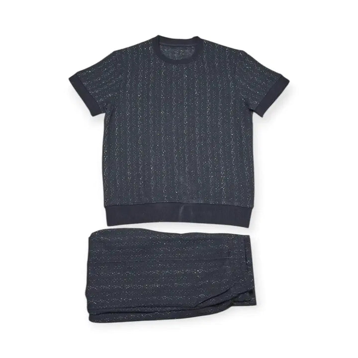 [BUNJANG] Knit Setup Set Half-Sleeve Knit Wide Pants Vintage Look / L)니트 셋업 세트 네프 패턴 감성 반팔 니트 와이드 팬츠 빈티지룩