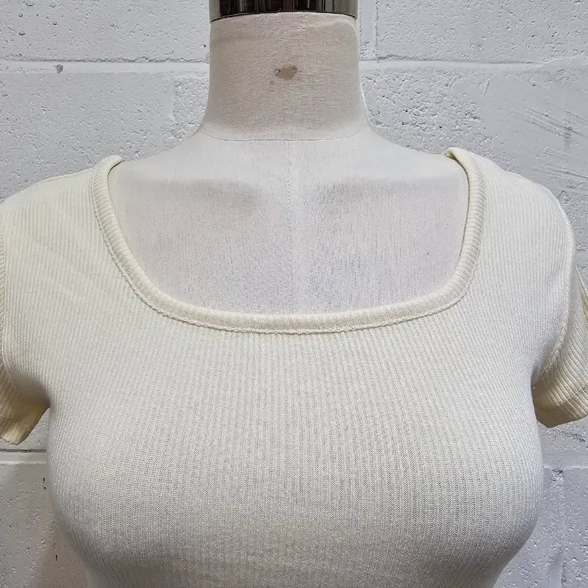 [BUNJANG] Basic Round-Neck Ribbed Long Sleeve Shirt / 밑단u 앞뒤 라운드 골지 긴팔- 연노랑