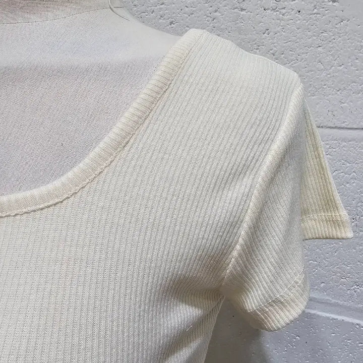 [BUNJANG] Basic Round-Neck Ribbed Long Sleeve Shirt / 밑단u 앞뒤 라운드 골지 긴팔- 연노랑