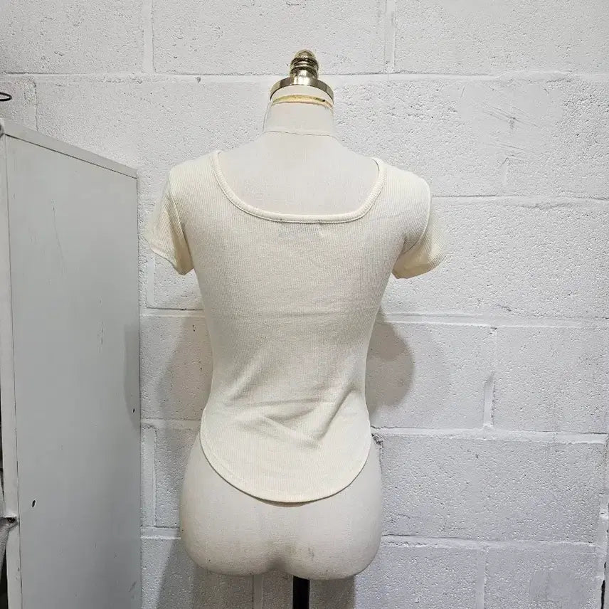 [BUNJANG] Basic Round-Neck Ribbed Long Sleeve Shirt / 밑단u 앞뒤 라운드 골지 긴팔- 연노랑