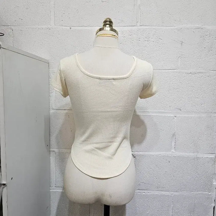 [BUNJANG] Basic Round-Neck Ribbed Long Sleeve Shirt / 밑단u 앞뒤 라운드 골지 긴팔- 연노랑
