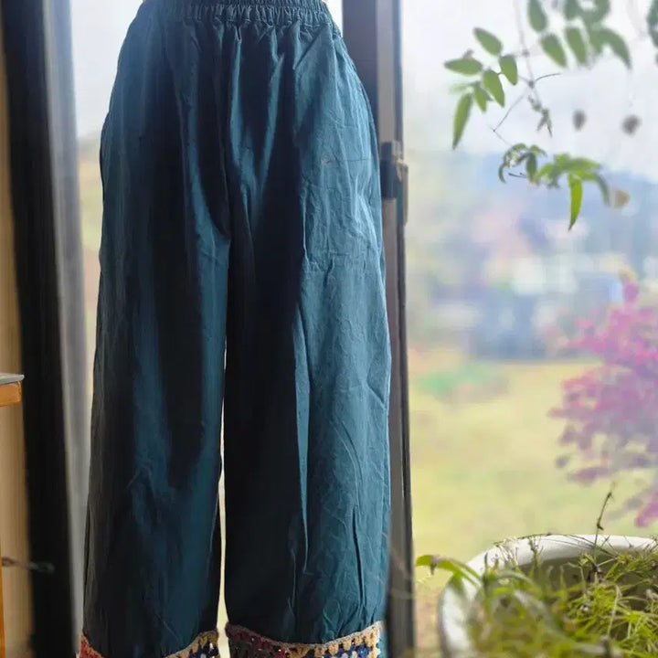 [BUNJANG] Crochet Hem Cotton Baggy Pants / 크로쉐 밑단 면 베기바지