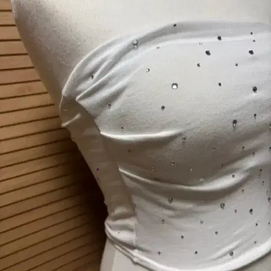 [BUNJANG] Imported White Cubic Tube Top / 큐빅 튜브탑 캡내장 논현동 수입의류