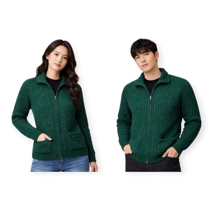 [BUNJANG] Unisex Cable Knit Zip-Up Cardigan (L/XL) - Vintage Style / 남녀공용 케이블 니트 집업 가디건 (L/XL) 빈티지 감성 봄 가을