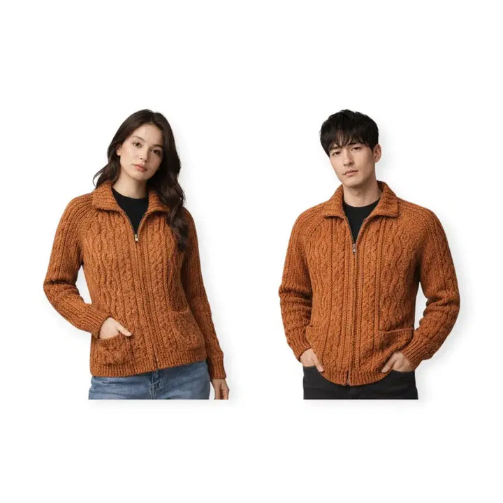 [BUNJANG] Unisex Cable Knit Zip-Up Cardigan (L/XL) - Vintage Style / 남녀공용 케이블 니트 집업 가디건 (L/XL) 빈티지 감성 봄 가을