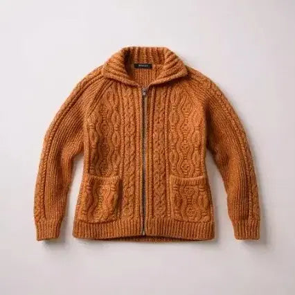[BUNJANG] Unisex Cable Knit Zip-Up Cardigan (L/XL) - Vintage Style / 남녀공용 케이블 니트 집업 가디건 (L/XL) 빈티지 감성 봄 가을