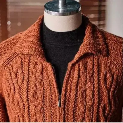 [BUNJANG] Unisex Cable Knit Zip-Up Cardigan (L/XL) - Vintage Style / 남녀공용 케이블 니트 집업 가디건 (L/XL) 빈티지 감성 봄 가을