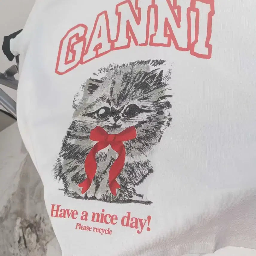 [BUNJANG] Ganni Cat Color Block T-shirt / 가니 ganni 고양이 배색 신상 반팔티 (새상품)