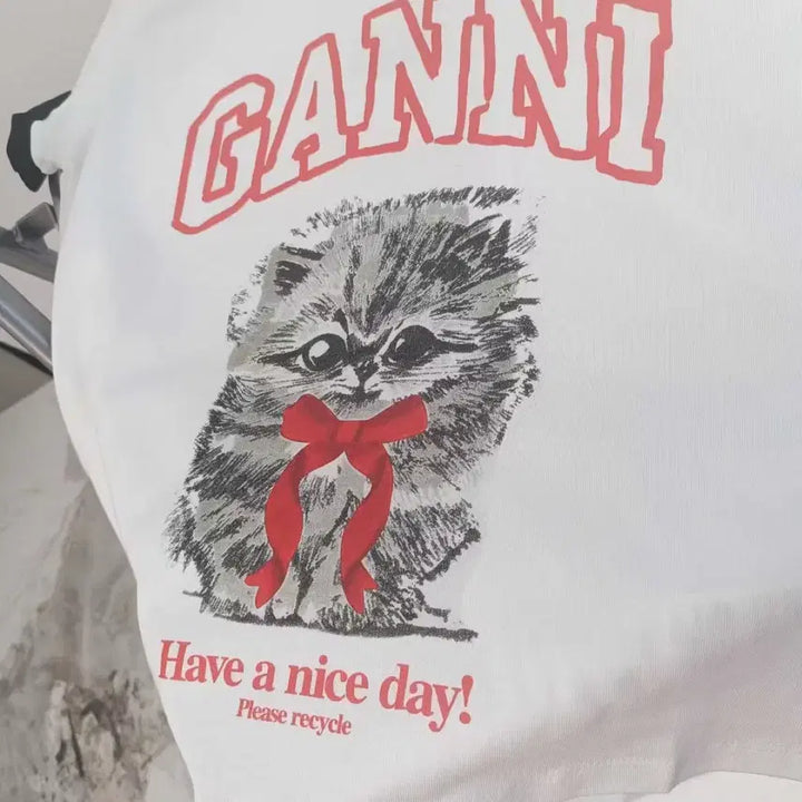[BUNJANG] Ganni Cat Color Block T-shirt / 가니 ganni 고양이 배색 신상 반팔티 (새상품)