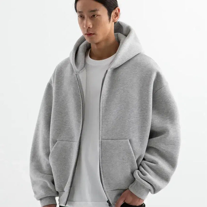 [BUNJANG] XL Branson Cozy Oversized Crop Fleece Hoodie / [XL] 브렌슨 코지 오버핏 크롭 기모 후드집업 멜란지