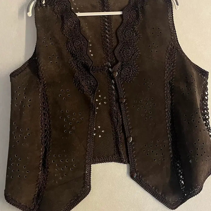 [BUNJANG] Brown Suede Perforated Vintage Vest / 브라운 스웨이드 펀칭 여성 베스트 빈티지 조