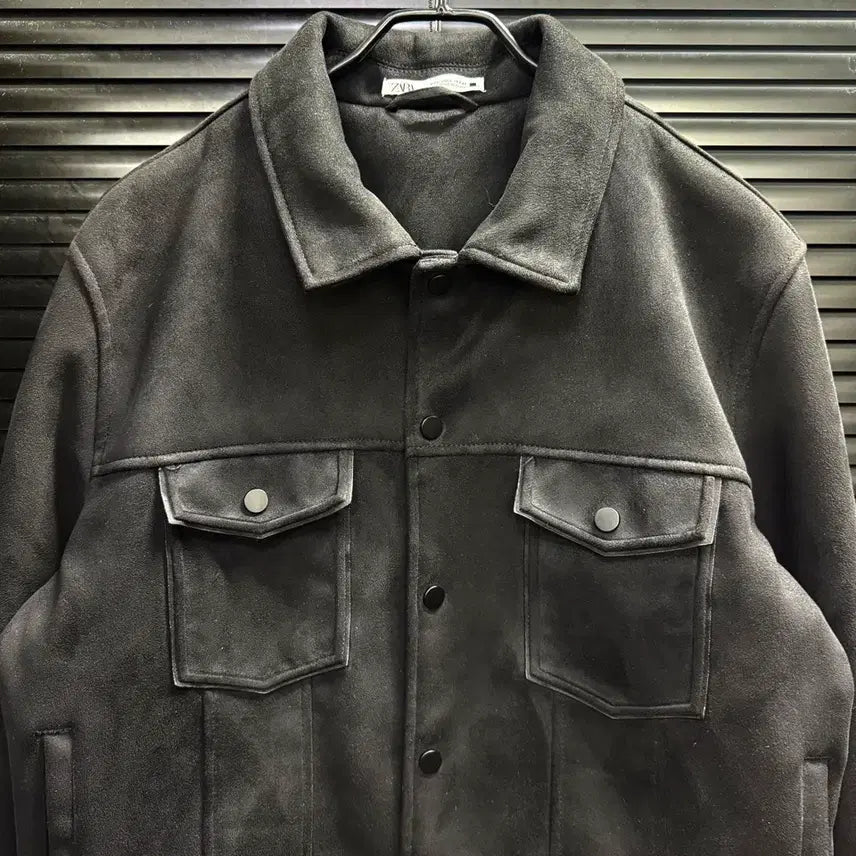 [BUNJANG] ZARA Suede Trucker Jacket / 자라 블랙 스웨이드 트러커 자켓 세무 가죽 레더 라이더 바이커 L 100