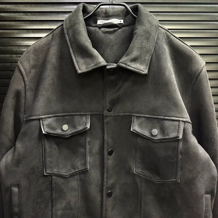 [BUNJANG] ZARA Suede Trucker Jacket / 자라 블랙 스웨이드 트러커 자켓 세무 가죽 레더 라이더 바이커 L 100