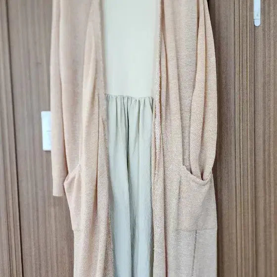 [BUNJANG] G-Cut Beige Long Cardigan Wool Linen Blend / 지컷 베이지 롱롱 가디건 울 린넨 혼방