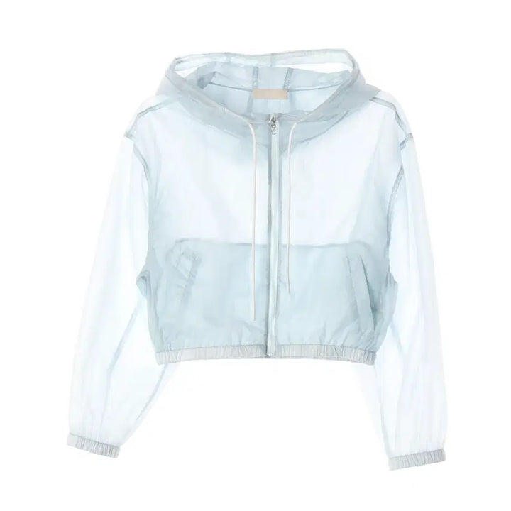 [BUNJANG] Amomento 24SS Reversible Shirring Crop Hooded Jumper Windbreaker Sky Blue / 아모멘토 24SS 리버시블 셔링 크롭 후드 점퍼 바람막이 스카이블루