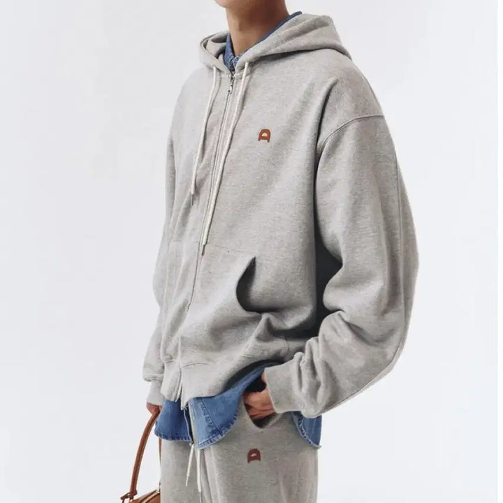 [SOLD OUT] 던스트 시그니처 레더로고 후드집업 그레이