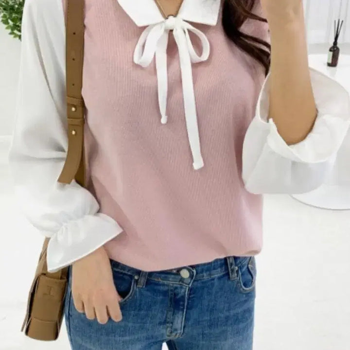 [BUNJANG] Miss Hong Ribbon Knit Blouse / 미쓰홍 리본 니트블라우스