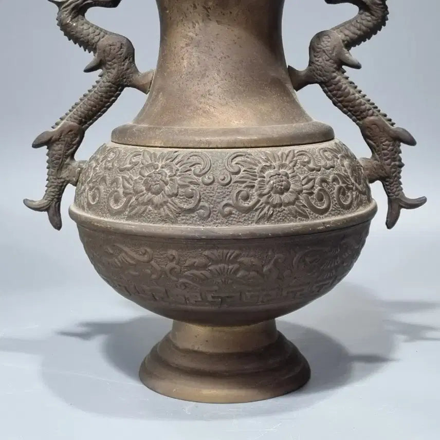 [BUNJANG] Antique Bronze Dragon Vase Ornament / 골동품 용문 청동 꽃병 장식품. 높이 25.5