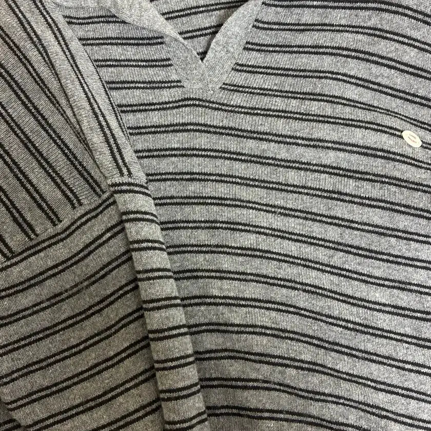 [BUNJANG] Roiel Striped Collar Oversized Knit Gray / 로에일 스트라이프 카라 오버핏 니트 그레이