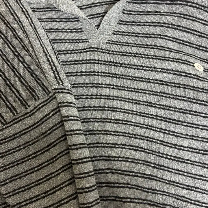 [BUNJANG] Roiel Striped Collar Oversized Knit Gray / 로에일 스트라이프 카라 오버핏 니트 그레이