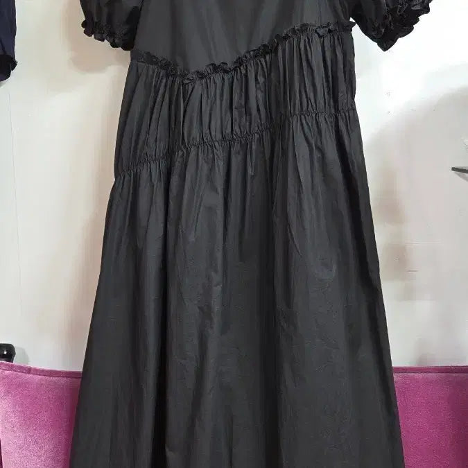 [BUNJANG] Black Long Puff Sleeve Ruffle Dress / 블랙 롱 원피스 퍼프소매 캉캉원피스