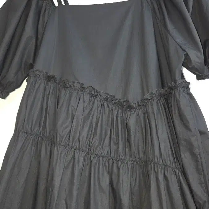 [BUNJANG] Black Long Puff Sleeve Ruffle Dress / 블랙 롱 원피스 퍼프소매 캉캉원피스