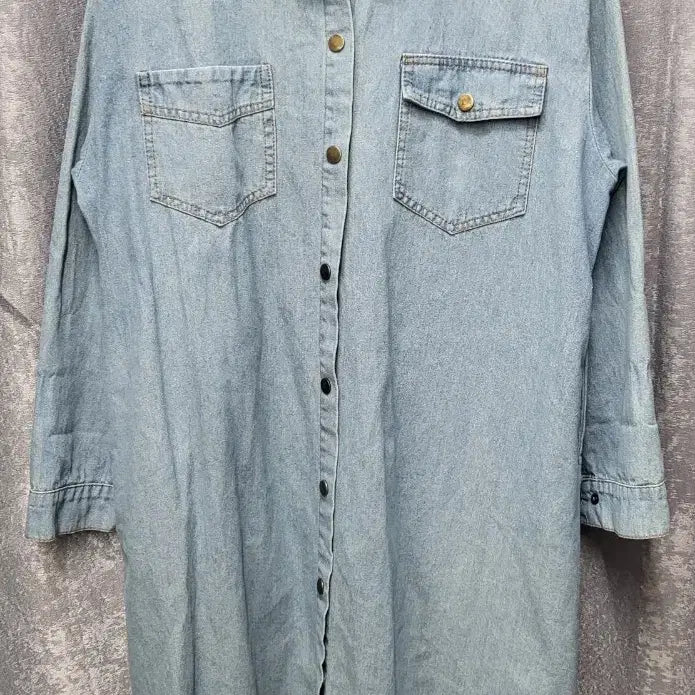 [BUNJANG] Light Blue Denim Long Shirt Dress / 청 데님 롱 셔츠 원피스
