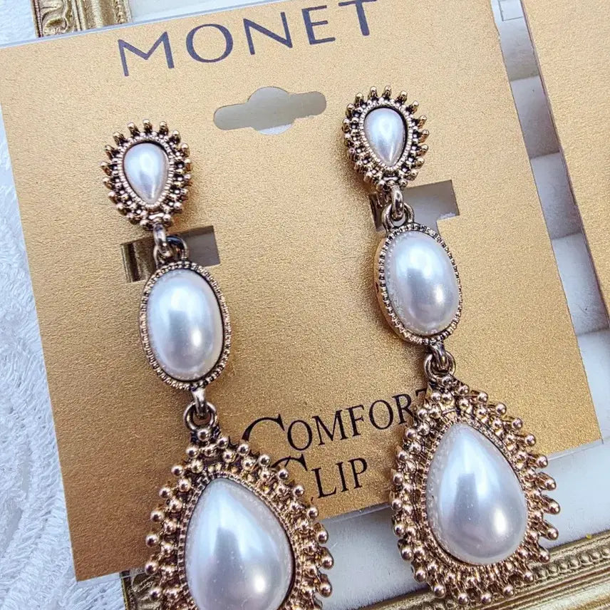 [BUNJANG] Monet Vintage Original Tag Pearl Earrings / [LUBA] 모네 빈티지 오리지널 택 진주 귀걸이 개별가